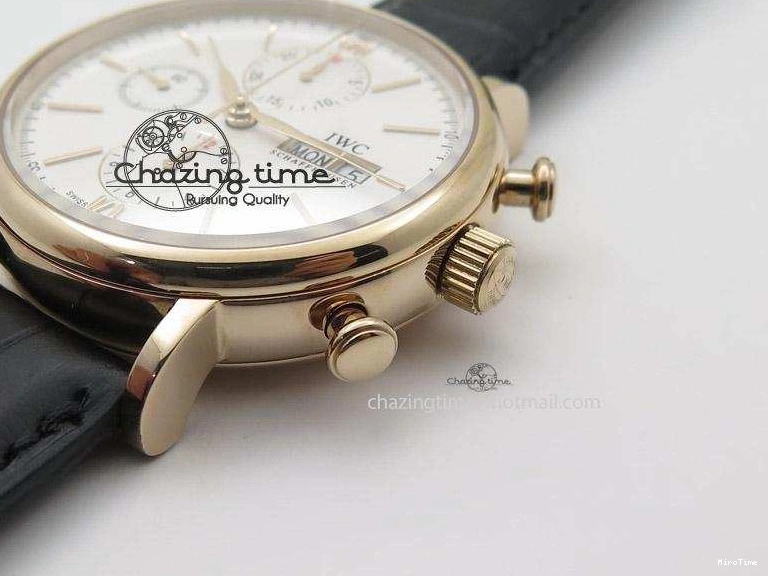 MIROTIME 1103 Portofino Chrono RG White Dial on Black Leather Strap A Vibrant 7385